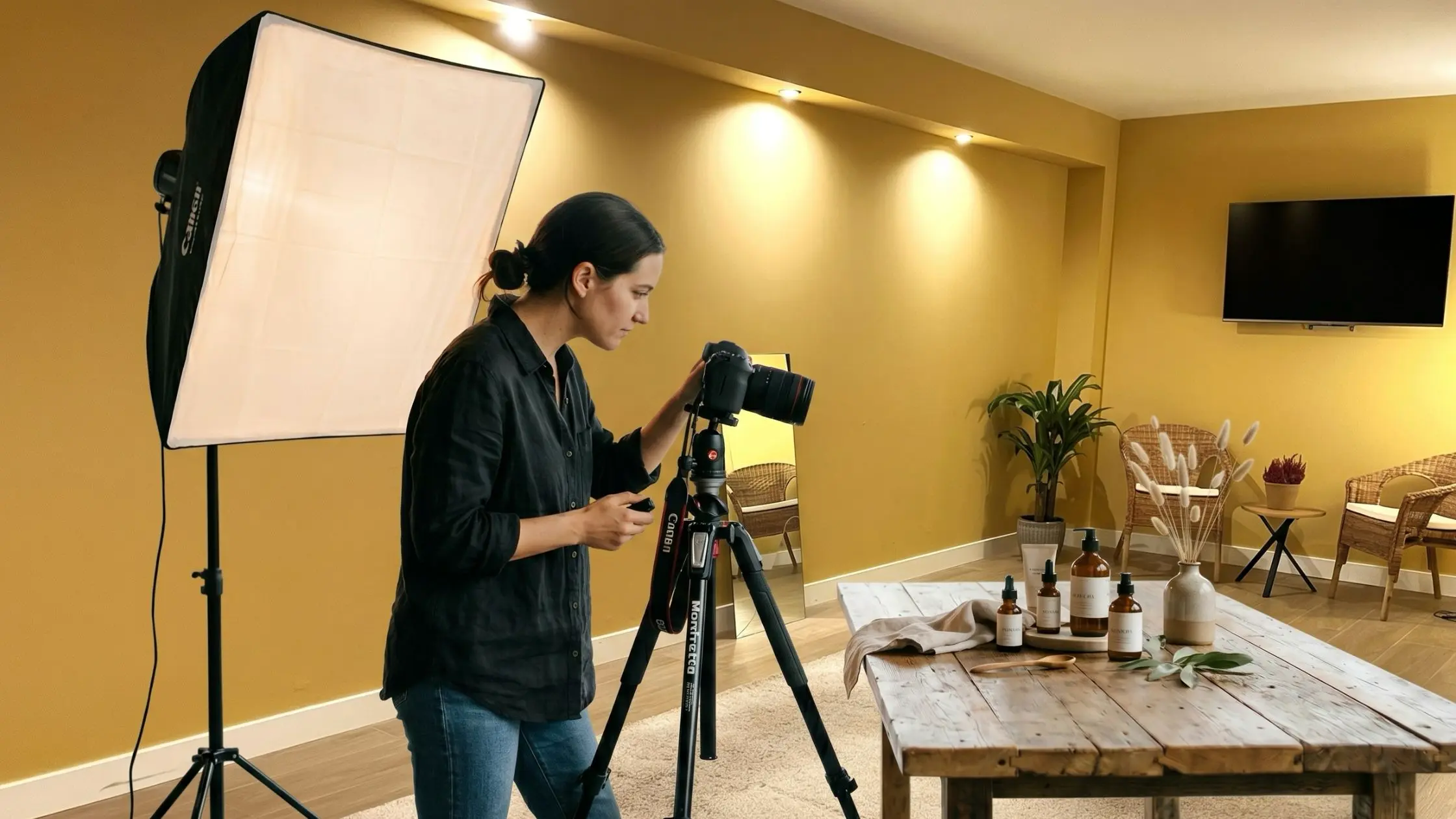 Sesión fotográfica profesional de producto en espacio alquilado con luz natural