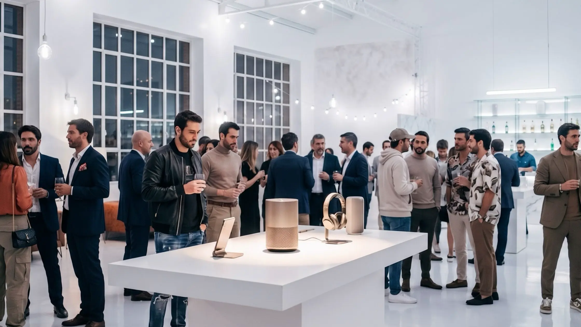 Lanzamiento de producto en espacio industrial de Madrid con iluminación profesional y montaje de showroom