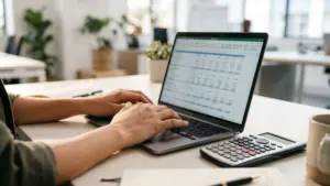 Profesional calculando el presupuesto para organizar un evento de empresa